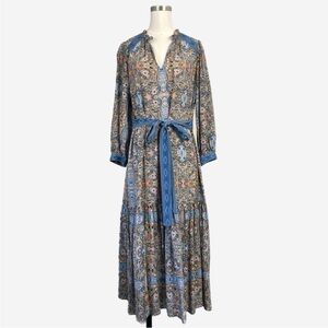 SHOSHANNA Georgina tie waist tiered Midi dress ruffle classic preppy boho sz 10